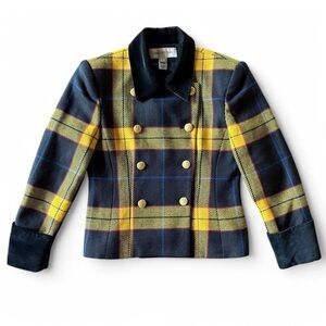 Vintage 90s Clueless Plaid Double Breasted Wool Blazer by Jones New York Size 4
